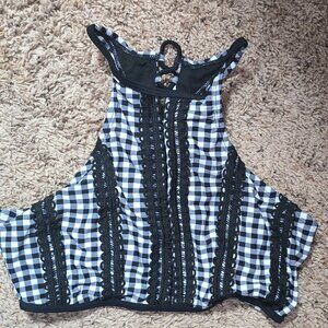 Betsy Johnson Swimsuit High Neck Halter Top Corset Tie Back Sz L